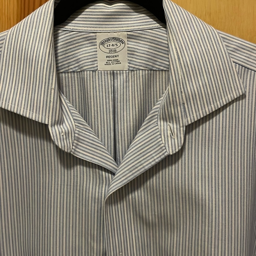 Brooks Brothers Non- Iron Cotton Regent 17   34/35 Blue Stripe Dress Shirt